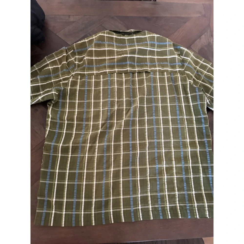 Woolrich Green Plaid‎ Men Short Sleeve Button Shirt Size XL Fishing Pocket